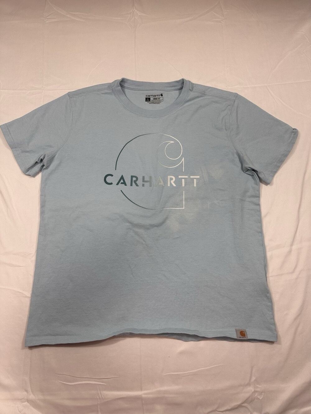 Carhartt Women’s T Shirt Light Blue Size Large Loose Fit